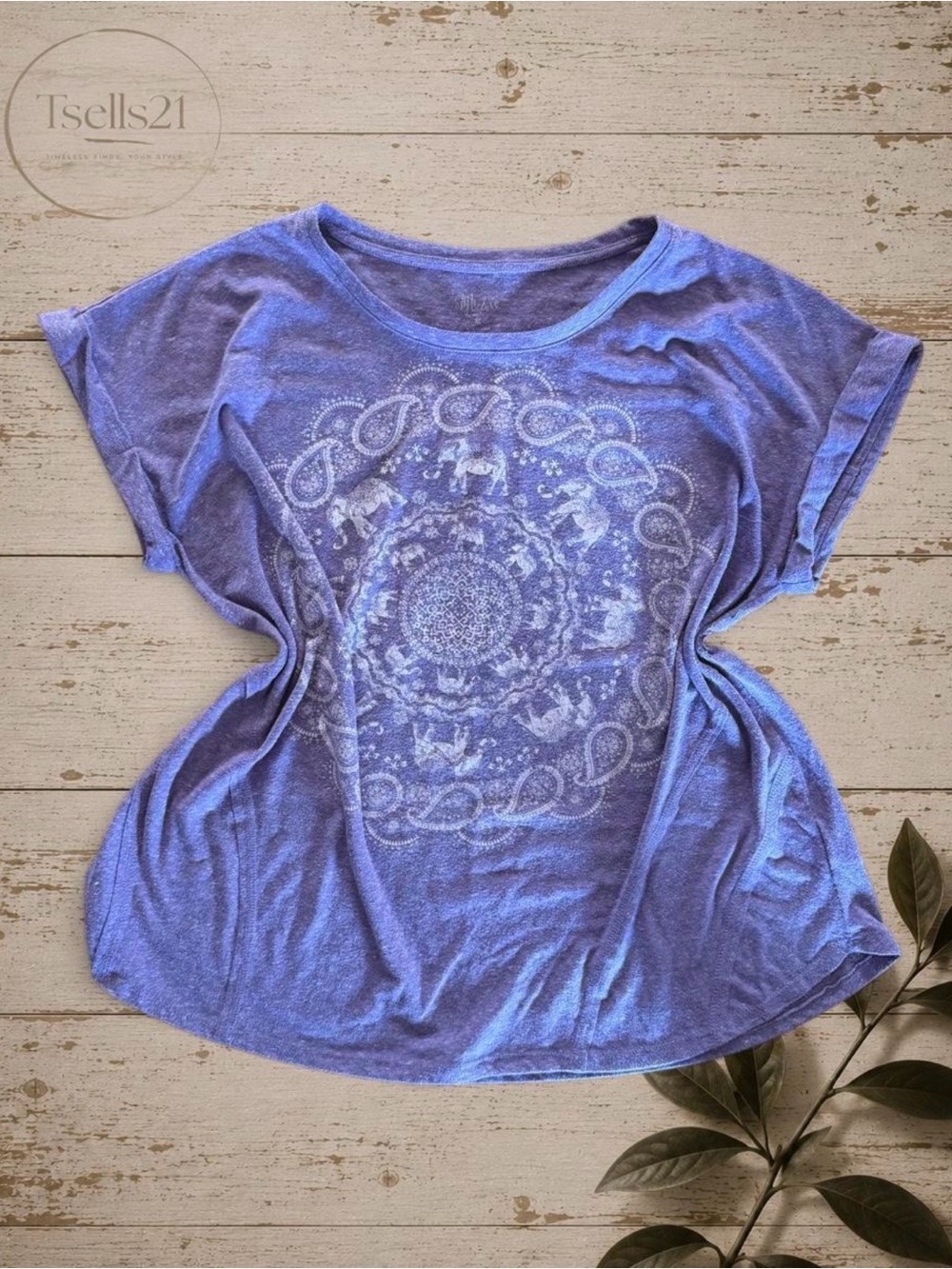 Style & Co. Purple Paisley Elephant Mandala Tee / Dolman Top - Size XL